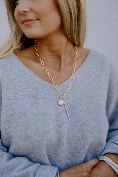 Gold Pearl Coin & Bar Necklace
