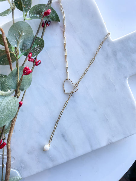 Heart & Pearl Drop Chain Necklace