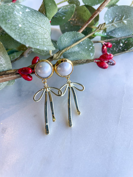 Pearl Stud Bow Earrings