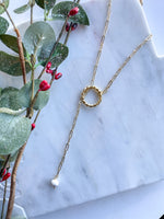 Twisted Circle & Pearl Drop Necklace