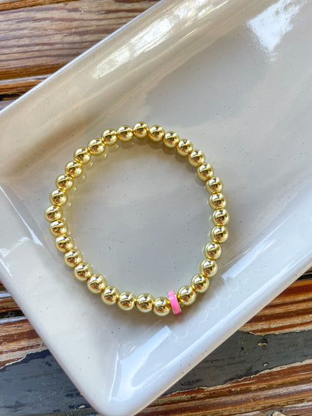 6mm Pink & Gold Bead Bracelet