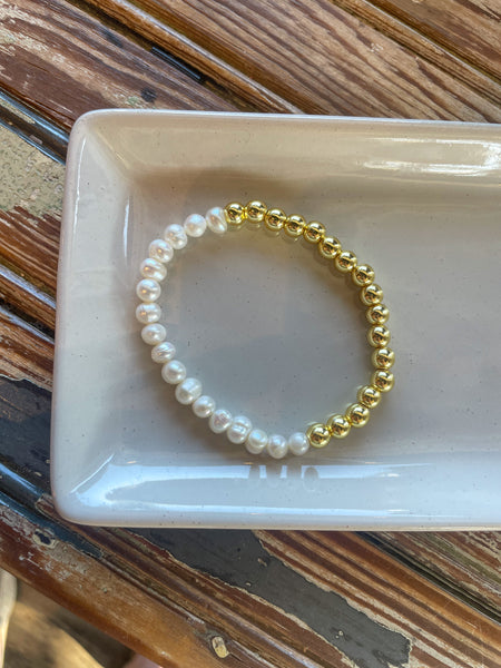 6mm Pearl & Gold Bead Bracelet