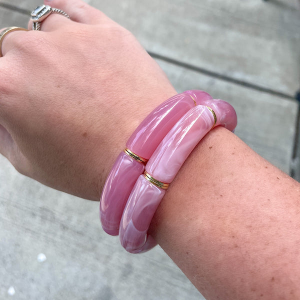 Large Acrylic Bead Bracelet in Pink Marble