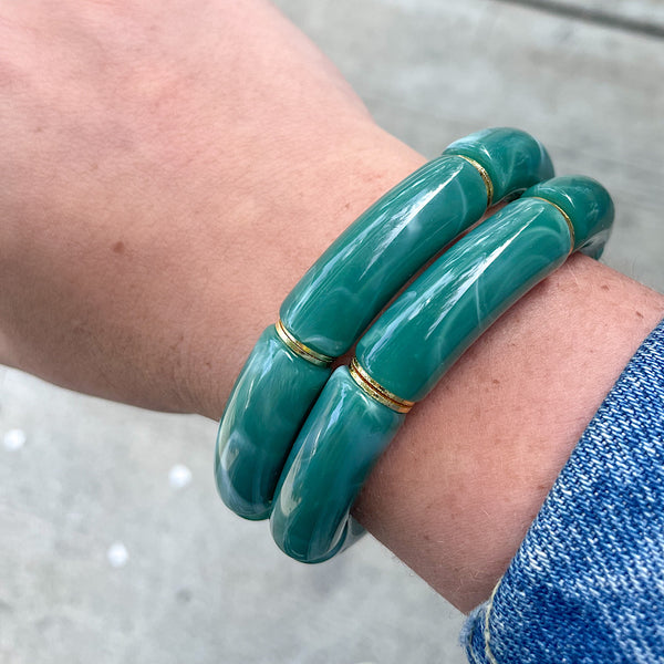 Large Acrylic Bead Bracelet in Green Marble