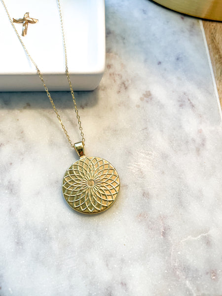 Flower Coin Charm Necklace
