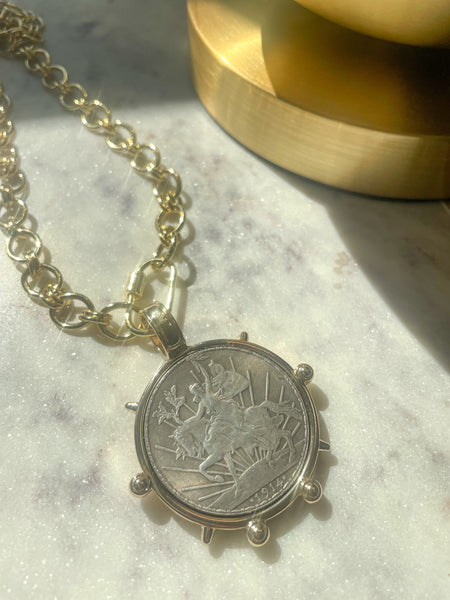 Large Gold Peso Coin Necklace