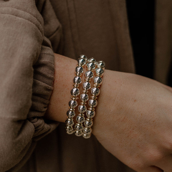 Round & Flat Beaded Bracelet in Silver/Gold