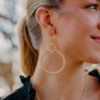 Double Hoop Textured Gold Earrings